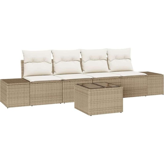 Ensemble canapé de jardin avec coussins 5 pcs Beige et Crème Poly-Rotin