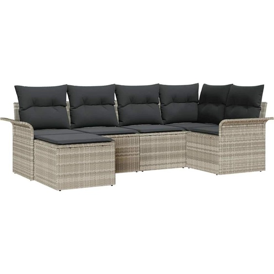 Ensemble canapé de jardin avec coussins 6 pcs gris clair Poly-Rotin