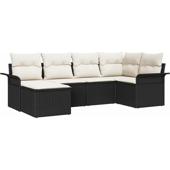 Ensemble canapé de jardin avec coussins 6 pcs noir poly rotin