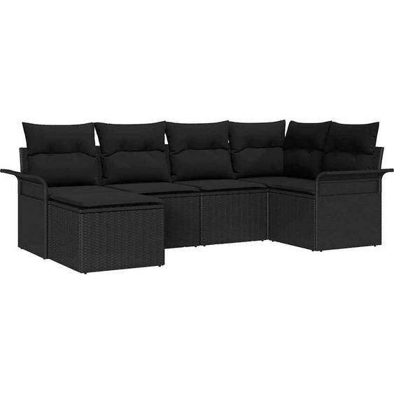 Ensemble canapé de jardin avec coussins 6 pcs noir poly rotin