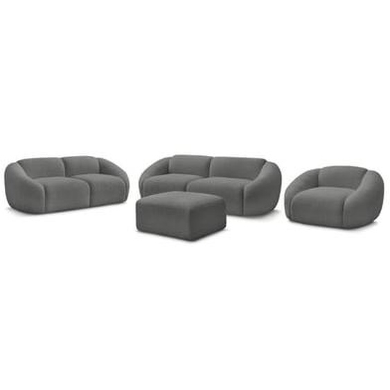 Ensemble canapé droit fixe 3 + 2 places + fauteuil TINA tissu bouclette avec pouf