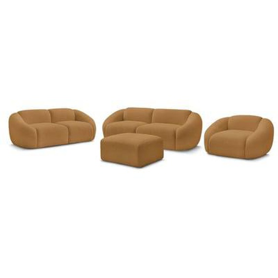 Ensemble canapé droit fixe 3 + 2 places + fauteuil TINA tissu bouclette avec pouf
