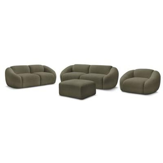Ensemble canapé droit fixe 3 + 2 places + fauteuil TINA tissu bouclette avec pouf