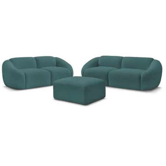Ensemble canapé droit fixe 3 + 2 places TINA tissu bouclette avec pouf