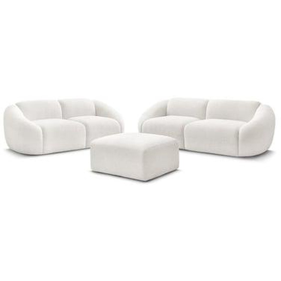 Ensemble canapé droit fixe 3 + 2 places TINA tissu bouclette avec pouf