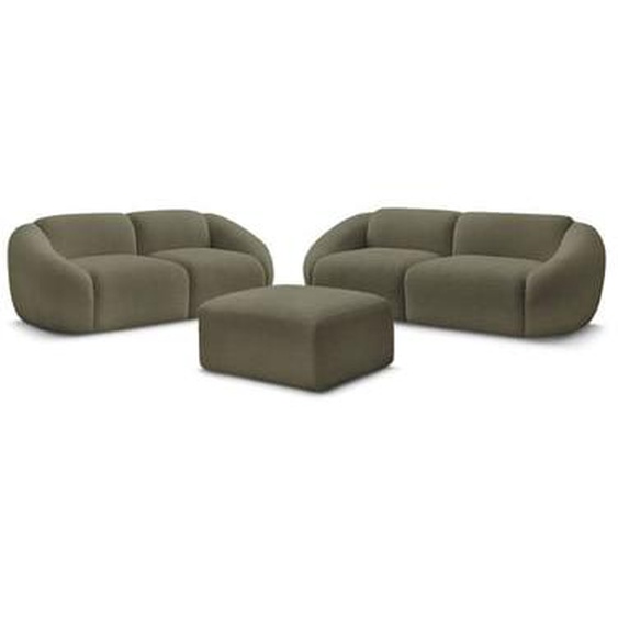 Ensemble canapé droit fixe 3 + 2 places TINA tissu bouclette avec pouf