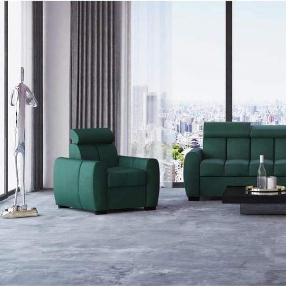 Ensemble capitonné vert foncé 3+2+1 Gomez, ensemble capitonné avec fonction de couchage, sommier réglable, têtières réglables, capitonnage complet, tissu : element 12 - vert foncé