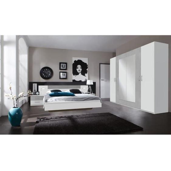 Ensemble chambre adulte en Blanc, rechampis teinte beton gris clair - 180 x 200 cm