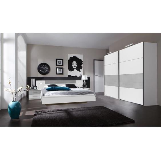 Ensemble chambre adulte Lit futon avec éclairage (Lit 180 x 200 cm+2chevets+armoire)coloris Blanc/gris clair