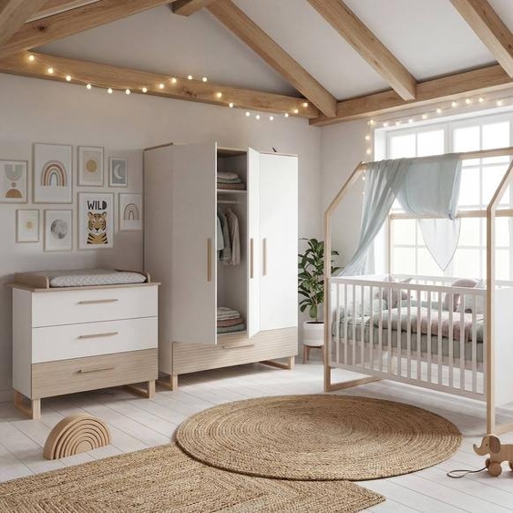 Ensemble Chambre Bébé noah Trio Avec Lit Cabane 70 X 140 Blanc - Chêne Tristan
