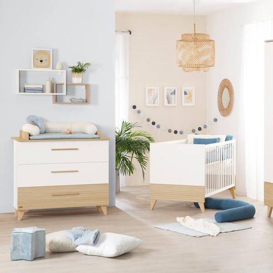 Ensemble Chambre Bébé theo Trio - Lit 70x140 + Commode À Langer + Armoire Blanc / Chêne