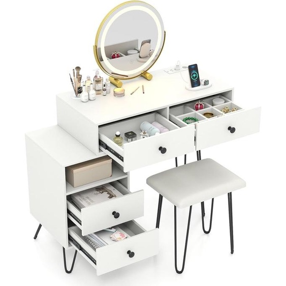 Ensemble coiffeuse avec miroir pivotant, éclairage et tabouret