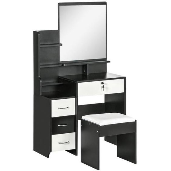 Ensemble coiffeuse tabouret miroir ANNABELLE noir et blanc