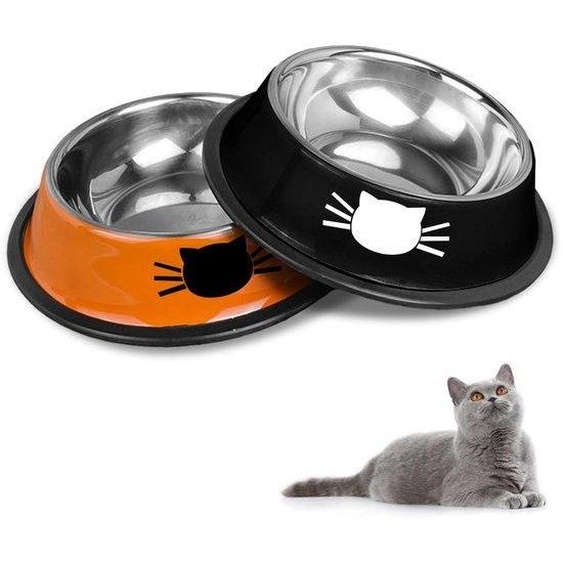 Ensemble coloré en acier inoxydable pour la nourriture et leau, antidérapant, avec un anneau en caoutchouc amovible, disponible en 2 ou 3 pièces, dimensions : 11,5 x 11,5 x 3,8 cm – pour chats, chatons et petits animaux de compagnie