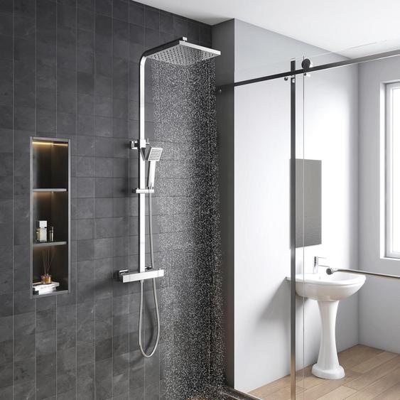 Ensemble complet de robinet de douche avec thermostat à 38°C, en laiton, hauteur réglable de 800 à 1200 mm