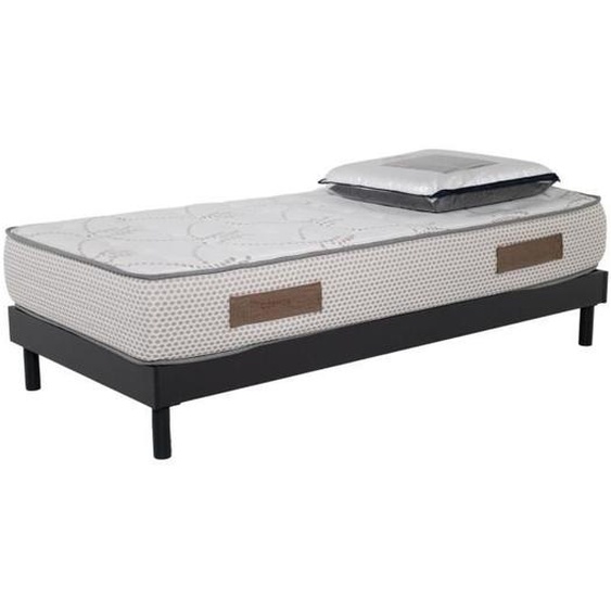 Ensemble Cosmos White | 90x190 | 1 Oreiller 60x60 | mémoire | 28cm | Sommier kit gris