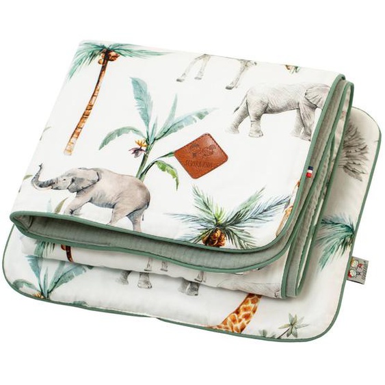 Ensemble Couverture Et Coussin Pour Berceau Et Couffin Safari Safari, Vert, Gris, Blanc