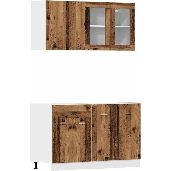 Ensemble darmoires de cuisine haut de gamme 4 pièces Lyon imitation bois ancien, armoires de cuisine DE23513