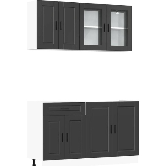 Ensemble darmoires de cuisine haut de gamme 4 pièces Porto Noir Bois composite, armoires de cuisine DE21274