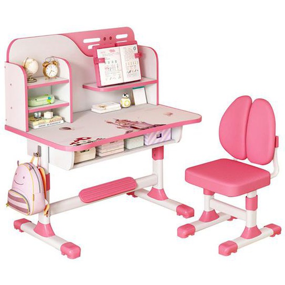 Ensemble de 2 chaises de bureau détude pour enfants - Bureau et bibliothèque pour enfants - réglable en hauteur - ROSE -