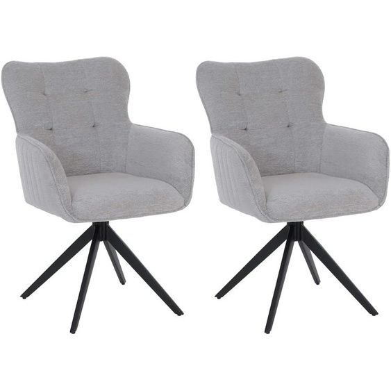 Ensemble de 2 chaises de salle à manger HWC-Q35, chaises avec accoudoirs pivotants et système de retour automatique, revêtues en tissu chenille (680g/m²), structure métallique, couleur gris clair