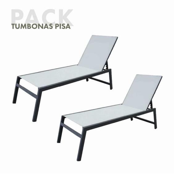 Ensemble de 2 Chaises Longues de Jardin Chillvert Pisa 203x64x43 cm en Aluminium avec Coussin Inclus Gris Clair et Anthracite