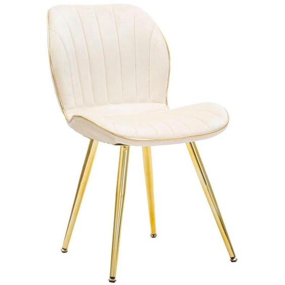 Ensemble De 2 Chaises Paris Space Crème/Or - Chaises Rembourrées En Velours Synthétique Avec Dossier Ergonomique - Design Glamour Contemporain