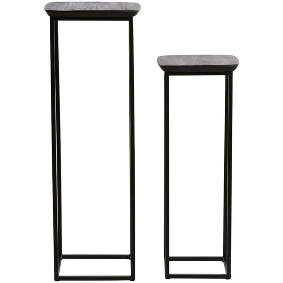 Ensemble de 2 colonnes Quenza en bois dacacia avec métal noir – 30x30x80 + 35x35x100 cm