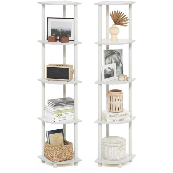 Ensemble de 2 étagères dangle, 5 niveaux, blanches, dimensions : 29,46 x 146,56 x 9,30 cm
