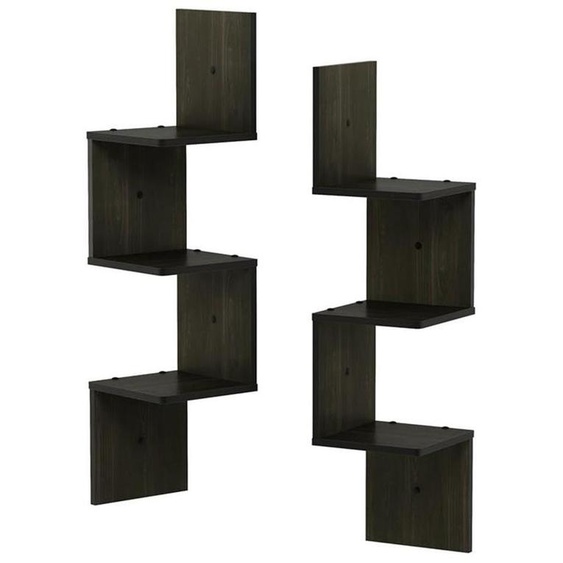 Ensemble de 2 étagères dangle en bois composite, forme en L, 3 niveaux, finition espresso