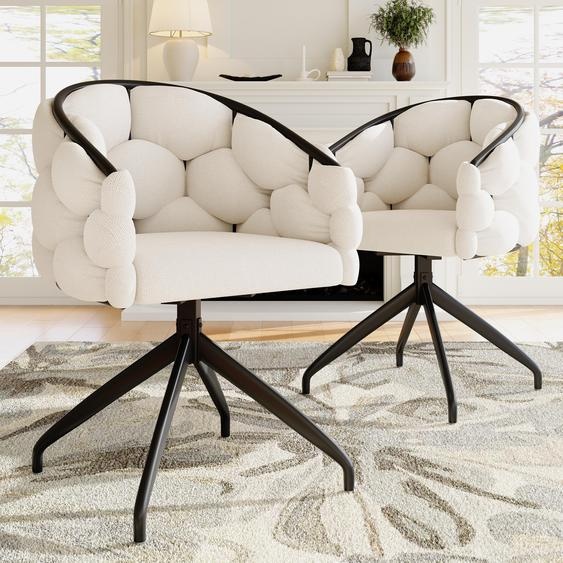 Ensemble de 2 fauteuils de luxe, fauteuils pivotants à 360°, fauteuils pour salon ou salle à manger, fauteuil de maquillage, fauteuil design bubble, ergonomique, dimensions : 45 x 44 x 77,5 cm, couleur : beige