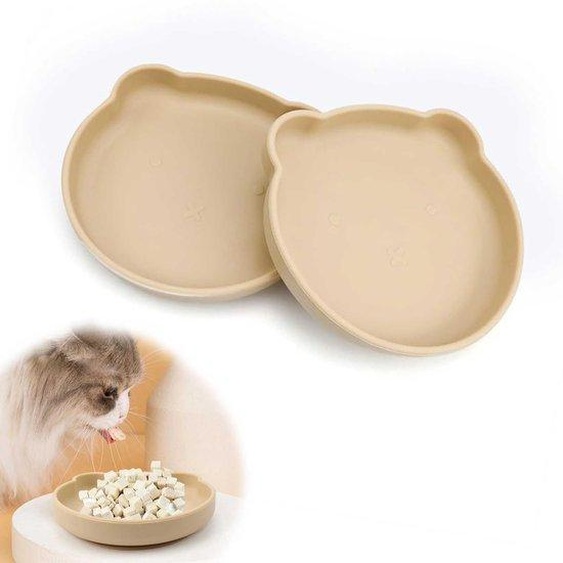 Ensemble de 2 gamelles pour chats Unyqoos®, avec ventouse, en silicone, 17,5 x 17 x 3,45 cm, couleur kaki – antidérapantes, lavables au lave-vaisselle, pour chats et petits animaux