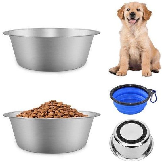 Ensemble de 2 gamelles pour chiens en acier inoxydable Unyqoos®, avec base en silicone antidérapante et gamelle pliable, lavables au lave-vaisselle, capacité de 860 ml, sans danger pour les aliments
