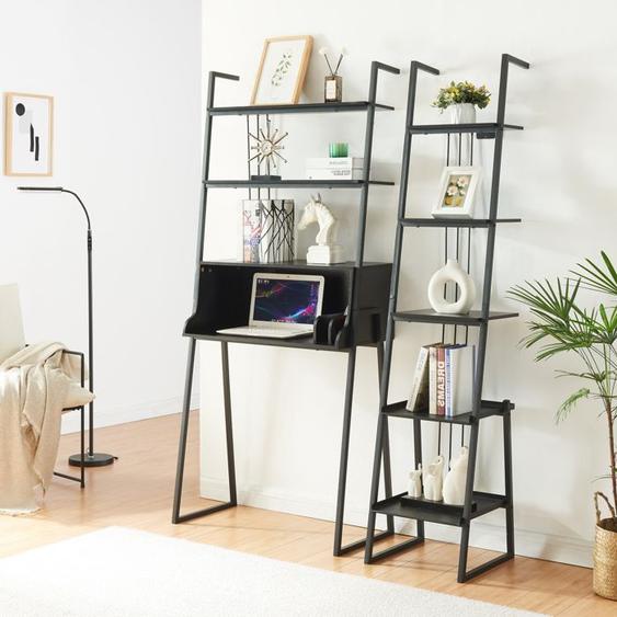 Ensemble de 2 meubles Storfjord avec étagère échelle et bureau noir en.casa