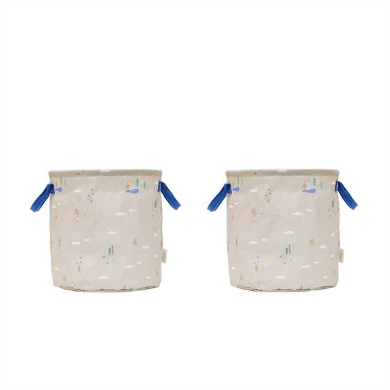 Ensemble De 2 Paniers De Rangement Moyens En Polyester Beige