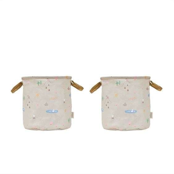 Ensemble De 2 Paniers De Rangement Moyens En Polyester Beige
