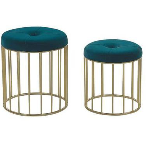 Ensemble de 2 poufs gigognes en velours bleu paon - Beliani - LUBBOCK