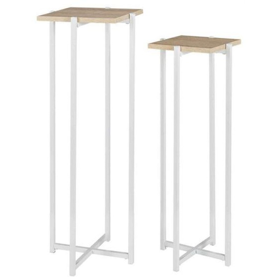 Ensemble de 2 sellettes en métal et bois Loka Blanc