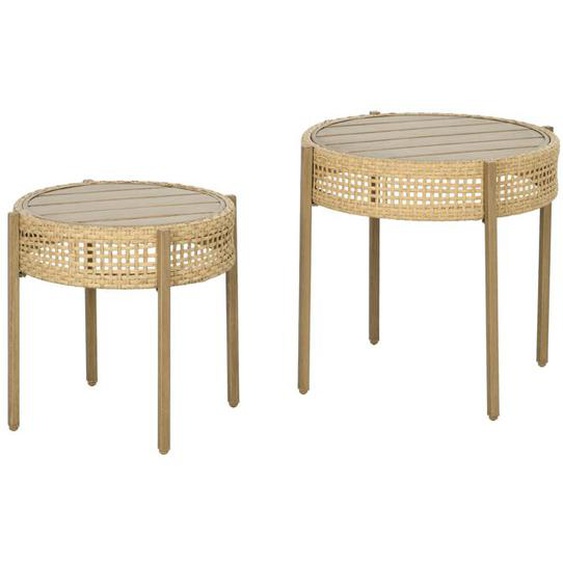Ensemble de 2 tables basses - Outsunny - 59x59x55cm - pour intérieur ou extérieur - en résine PE effet rotin - style bohème