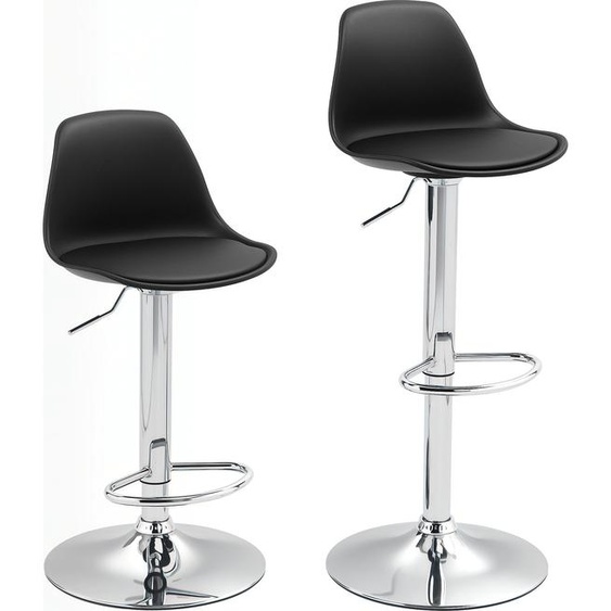 Ensemble de 2 tabourets de bar Moonbite Thekenhocker, pivotants à 360°, avec réglage de la hauteur de 82 à 104 cm, pieds chromés de diamètre 41 cm, rembourrés avec repose-pieds, revêtus de similicuir, couleur noire
