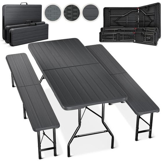 Ensemble de 3 éléments anthracite : table pliante pour bières et bancs pour bières
