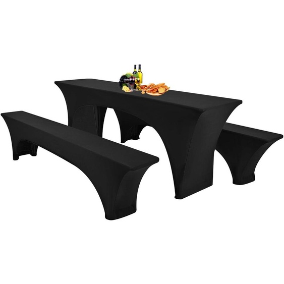 Ensemble de 3 housses noires pour tables de bière, extensibles, pour tente de bière, dimensions : 220 x 50 x 80 cm