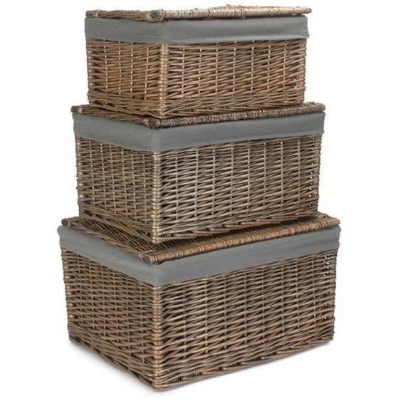 Ensemble de 3 petits paniers de rangement doublés de coton délavé antique