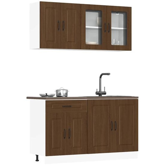 Ensemble de 4 meubles de cuisine en bois dingénierie Kalmar en chêne brun