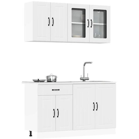Ensemble de 4 meubles de cuisine Lucca en bois dingénierie blanc