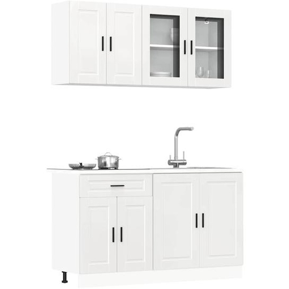 Ensemble de 4 meubles de cuisine Porto en bois dingénierie blanc brillant