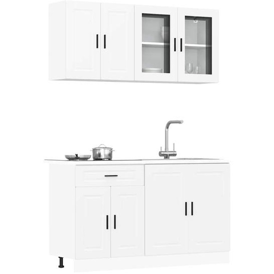 Ensemble de 4 meubles de cuisine Porto en bois dingénierie blanc