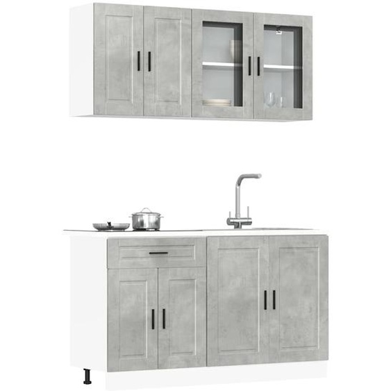 Ensemble de 4 meubles de cuisine Porto en bois dingénierie gris béton