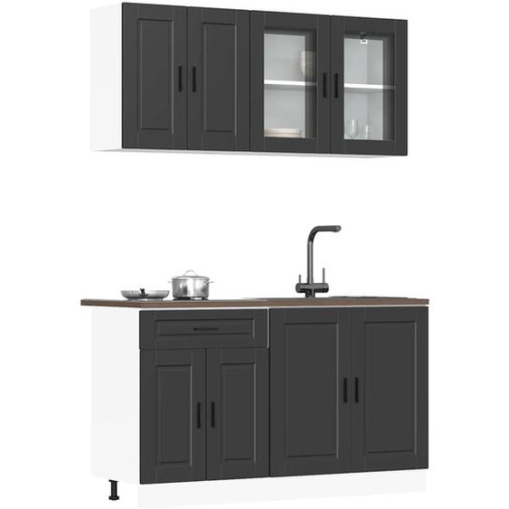 Ensemble de 4 meubles de cuisine Porto en bois dingénierie noir