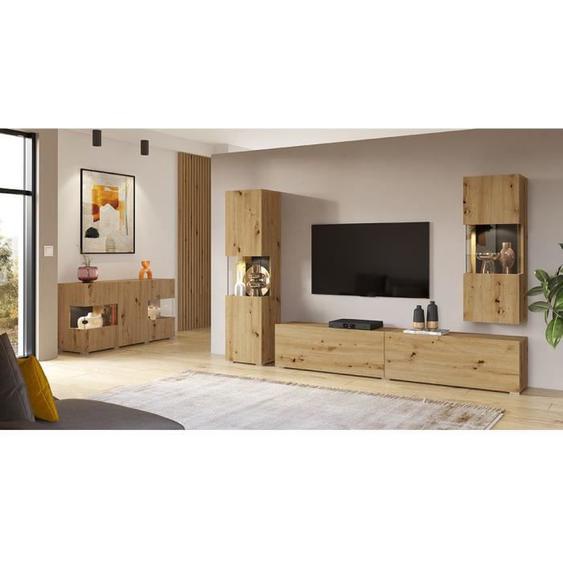 Ensemble de 4 meubles de salon collection EVA - PRICE FACTORY - Chêne et noir - Contemporain - Design - Marron